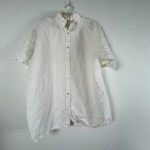 Tropism Women Linen Cotton Button Down Shirt Large White Short Sleeve USA Casual